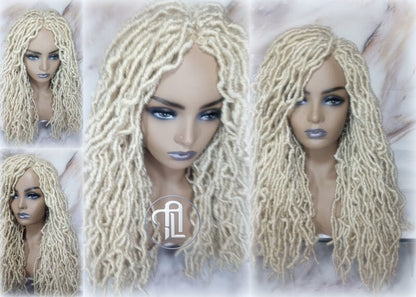 Nu Locs Distressed Soft Locs Platinum Blonde Braided Wig Gypsy Bohemian Boho 613 Goddess Faux Dread Locs Faux Locs