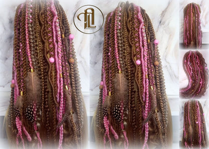 Ponytail Hair Fall Extensions Honey Blonde Pink Ombre Elements Accents Feathers synthetic box braids hair scrunchie clip in Clip on Braids