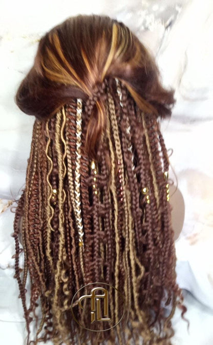 Human Hair Lace Frontal Dread Braid Twist Boho Synthetic Middle Part Bohemian Ombre Brown Blonde Long Wavy Curly Balayage Wig Viking Wig
