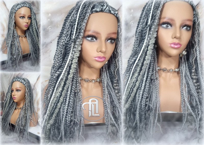 Braids Dreads Mix Headband Wig Silver Grey 44 51 Set Twist Soft Crochet Boho Dread Braid Set Bohemian extensions