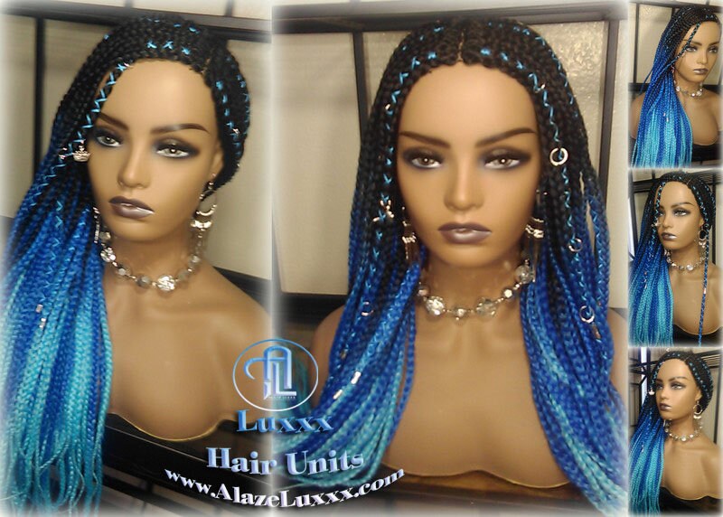 Cornrow Black Blue Ombre Lemonade Braid Wig French Braids Feed in Braids Box Braids Mermaid Unicorn Rainbow Hair