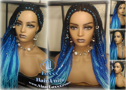 Cornrow Black Blue Ombre Lemonade Braid Wig French Braids Feed in Braids Box Braids Mermaid Unicorn Rainbow Hair