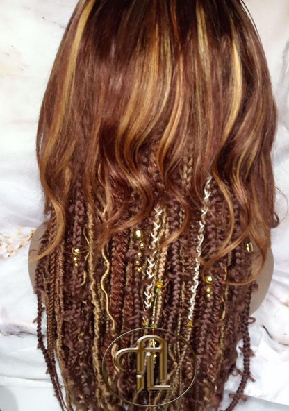 Human Hair Lace Frontal Dread Braid Twist Boho Synthetic Side Part Bohemian Ombre Brown Blonde Long Wavy Curly Balayage Wig