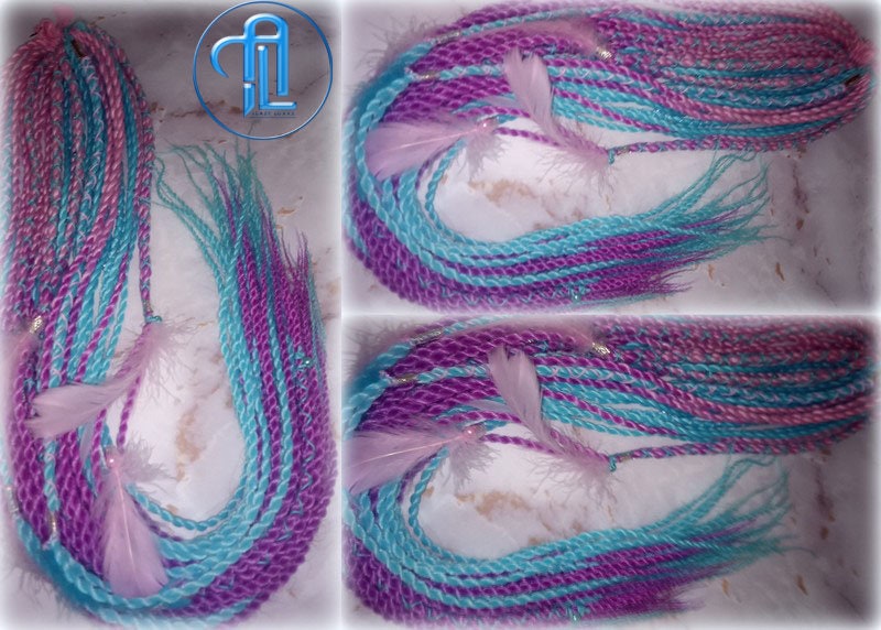 Ponytail Hair Fall Extensions Pink Ombre Purple Blue Elements Accents Feathers senegalese twist braids hair scrunchie gender reveal