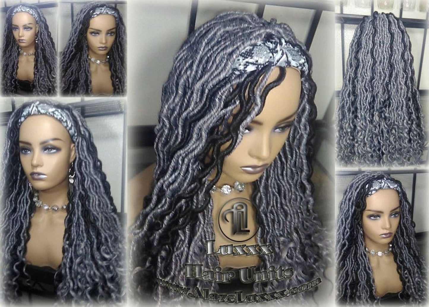 Headband Wig Goddess Faux Dread Locs Salt N Pepper 44 51 Gypsy Boho Silver Black 1B Grey Gray Platinum Storm Wig Unit Wavy Ready to Ship