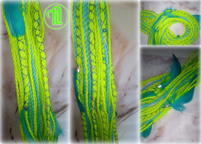 Ponytail Hair Fall Extensions Neon Green Slime Blue Elements Accents Feathers synthetic senegalese twist braids hair scrunchie clip in
