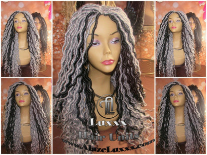 Salt N Pepper 44 51 Grey Gray Silver Platinum Storm Gypsy Bohemian Boho Goddess Faux Dread Locs Wig Unit Wavy NEW Marley Dred  Lock Crochet