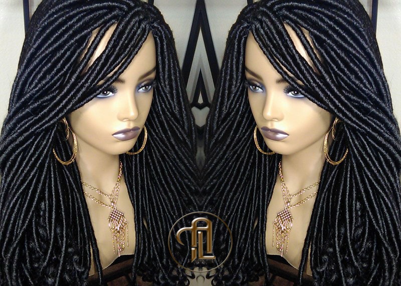 Long Straight Black Goddess Faux Locs Curly Ends Dread Wig Gypsy Faux Synthetic Dred Loc Bohemian Boho