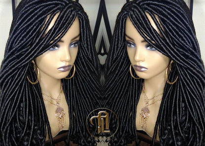 Long Straight Black Goddess Faux Locs Curly Ends Dread Wig Gypsy Faux Synthetic Dred Loc Bohemian Boho