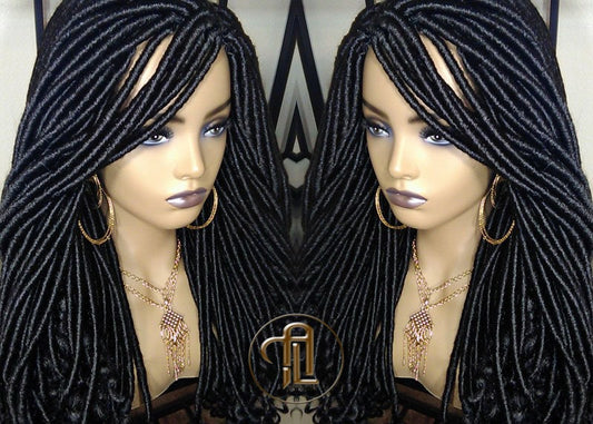 Long Straight Black Goddess Faux Locs Curly Ends Dread Wig Gypsy Faux Synthetic Dred Loc Bohemian Boho