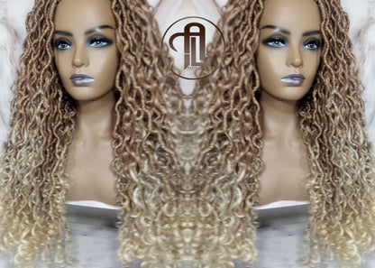Headband Wig Blonde Mix 27 613 Boho Honey Blonde Goddess Faux Locs Gypsy Bohemian Boho Wig Blonde Marley Curly Waterfall Hair Braided Wig