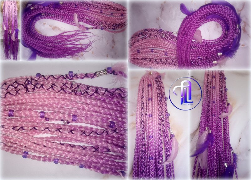 Ponytail Hair Fall Extensions Pink Ombre Purple Elements Accents Feathers synthetic box braids hair scrunchie clip in Clip on Braids