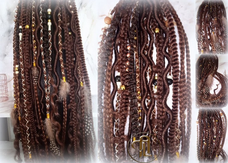 Brown Braids Extension on Hairband Hair Tie, Goddess Dreadlocks On Elastic Band Synthetic Dreads Ponytail Boho Hair Falls Renaissance