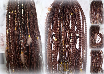 Brown Braids Extension on Hairband Hair Tie, Goddess Dreadlocks On Elastic Band Synthetic Dreads Ponytail Boho Hair Falls Renaissance