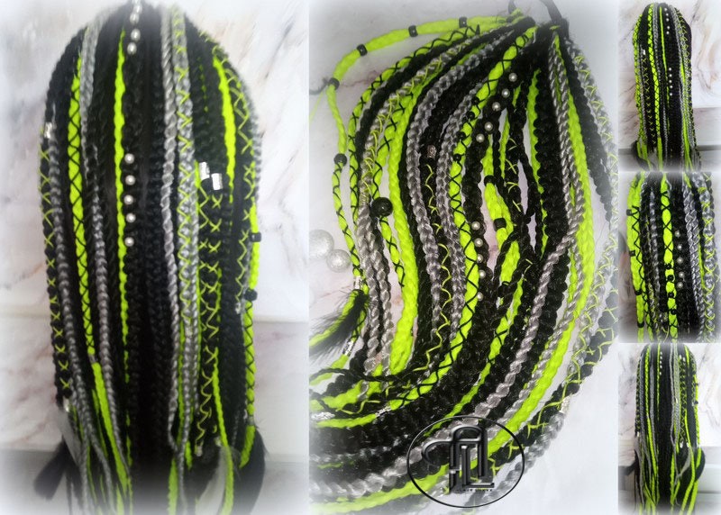 Ponytail Hair Fall Extensions Green Black Grey Ombre Elements Accents Feathers synthetic box braids hair scrunchie clip in Clip on Braids