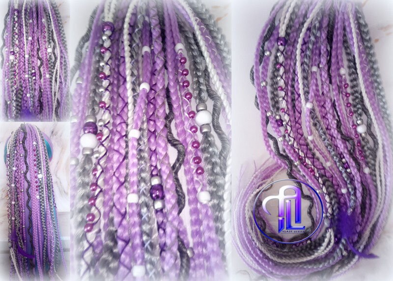 Ponytail Hair Fall Extensions Purple Grey White Elements Accents Feathers synthetic box braids hair scrunchie clip in Clip on Braids