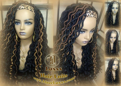 Headband Wig Black 1B 27 30 Brown Goddess Faux Loc Wig Long Wavy Ends Hair Bohemian Boho Gypsy Dread DE SE Dred Lock Braided Wigs