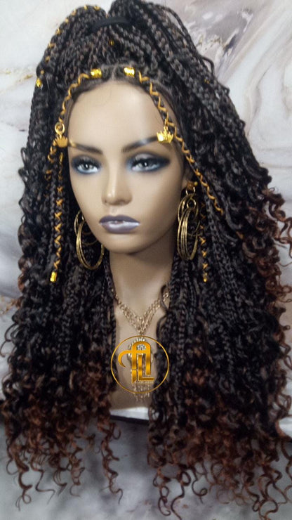 Full Lace Wig Box Braid Wig Long Brown black boho curyly box braids 1b 30 brown auburn Medium Straight bohemian gypsy Mix Black Brown