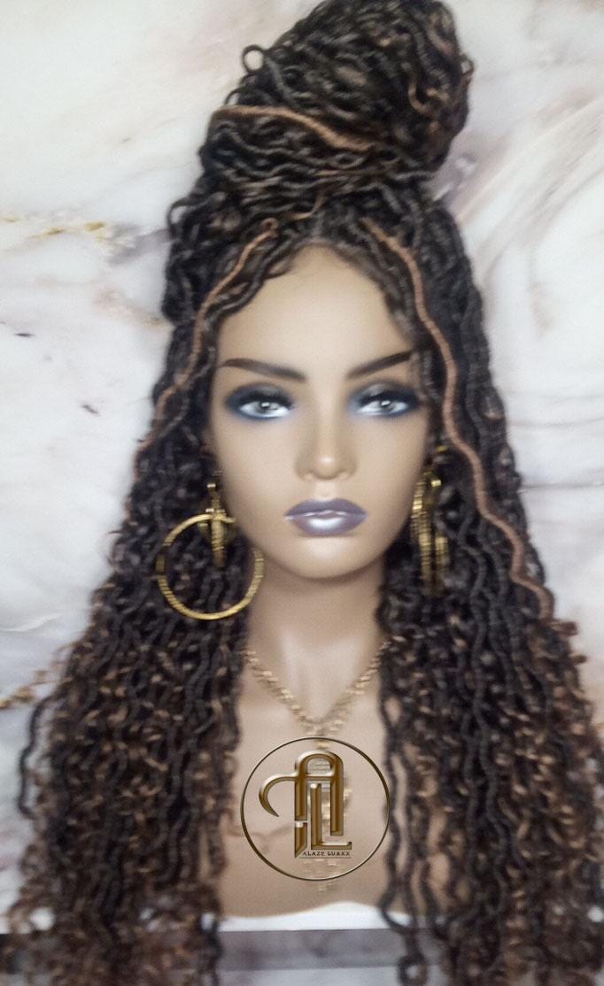 Full Lace River Goddess Loc Wig Distressed Dread Baby Hair Wigs Brown Blonde Faux  Long Wavy Blonde Tips End 27  Hair Bohemian Boho Gypsy