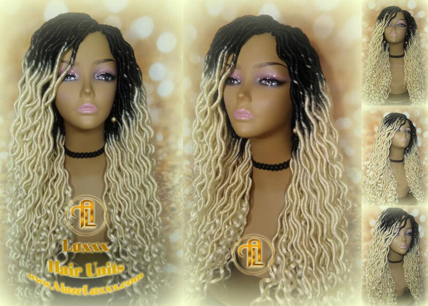 Gypsy Bohemian 613 Goddess Faux Dread Wig 1B Black Blonde Ombre Dark Roots Marley Dred Lock Platinum Braided Wig