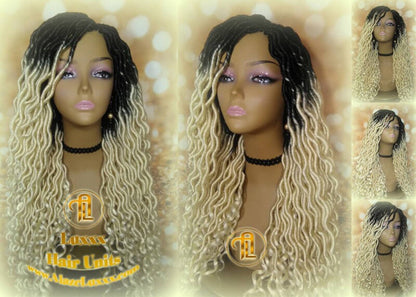 Gypsy Bohemian 613 Goddess Faux Dread Wig 1B Black Blonde Ombre Dark Roots Marley Dred Lock Platinum Braided Wig