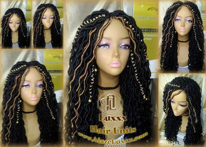 Gypsy Locs Wig Synthetic Dred Lock Bohemian Boho Crochet Braid Goddess Faux Locs Wig Black Blonde 27 Dread Wig Wavy Black Dread 1B Long
