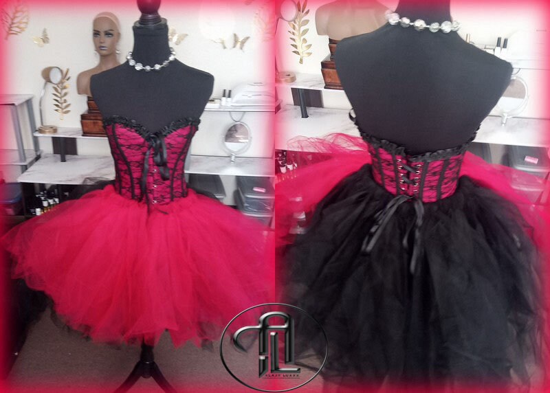 Valentines Day Dress Skirt Corset Outfit Red Black Hi Low Skirt Harley Quinn Hearts Cupid