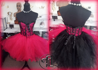 Valentines Day Dress Skirt Corset Outfit Red Black Hi Low Skirt Harley Quinn Hearts Cupid