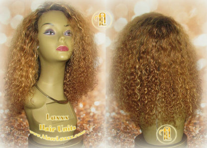 Dark Roots Ombre Honey Blonde 27 Short Curly Kinky Deep Wave Wig Virgin Hair Lace Closure Shoulder Length Balayage Baby Hairs