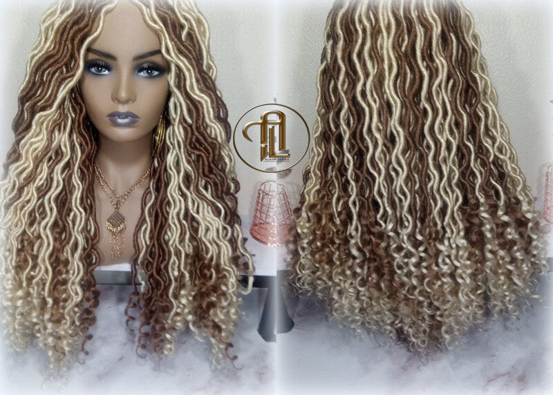 Goddess Faux Boho Platinum Blonde Braid Wig Gypsy Bohemian Full Wavy Dread Set Dread Locs Wig Honey Blonde #613 #27  Wavy Dred Lock Cosplay