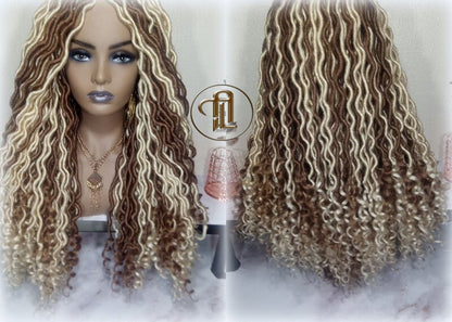 Goddess Faux Boho Platinum Blonde Braid Wig Gypsy Bohemian Full Wavy Dread Set Dread Locs Wig Honey Blonde #613 #27  Wavy Dred Lock Cosplay