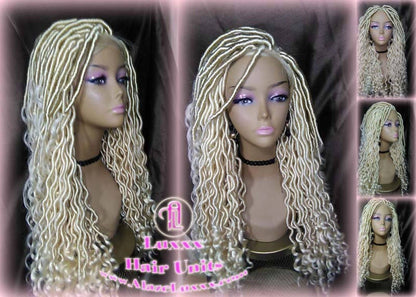 Boho 613 Boho Braid Wig Bohemian Lace Closure Wig Platinum Blonde Goddess Faux Locs Baby Hair Gypsy