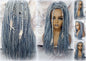 Viking Headband Wig Silver Blue Goddess Faux Dread Locs Gypsy Boho Silver Grey Gray  Wig Unit Wavy Feathers Accent Renaissance Festival Hair