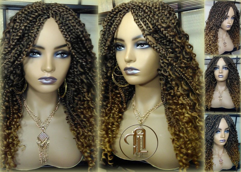 Box Braid Boho Short Curly Wig 14in Brown Auburn 30 27 Honey blonde Distressed Goddess Box Braids Loose Curly Hair Ready to ship
