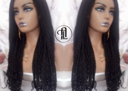 Full Wig with 4x4 Lace Closure Black Braids Dreads Mix Boho Partial Dread Braid Goth Witchy Rave Hair