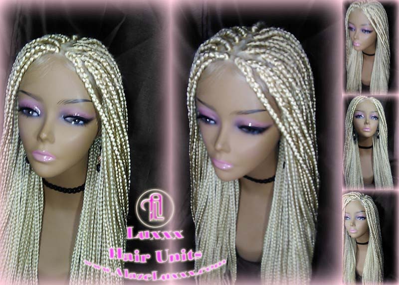 Blonde 613 Platinum Lace Baby Hair Box Braid Wig Unit Small Medium Straight Glueless! Braid Lace Wig Xpressions Hair