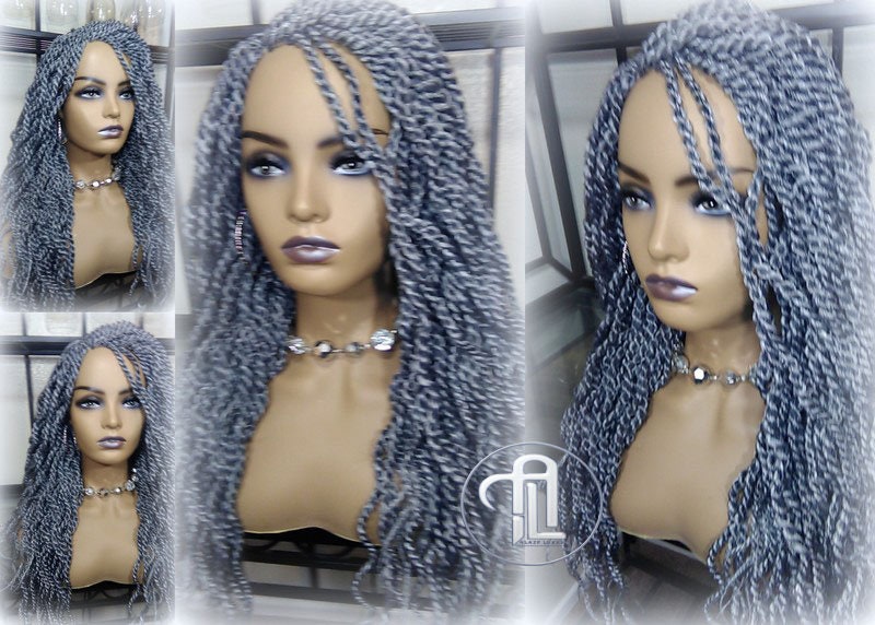 Senegalese Twist Wig Salt Pepper  44 51 Long Wavy Curly Grey Silver Braids Long Straight Small Storm Twist Platinum Braids woc wig