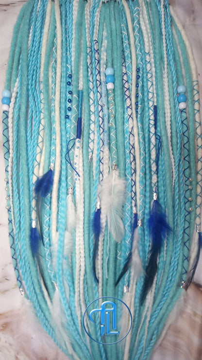 Blue White SE Synthetic Crochet Straight Dreads Braids synthetic soft and light Braid in Clip in hair extension Fake Faux Dreads Partial Set