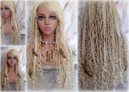Full Wig with 4x4 Lace Closure Blonde 613 Braids Dreads Mix Set Twist Soft Crochet Boho Dread Braid Set Bohemian extensions