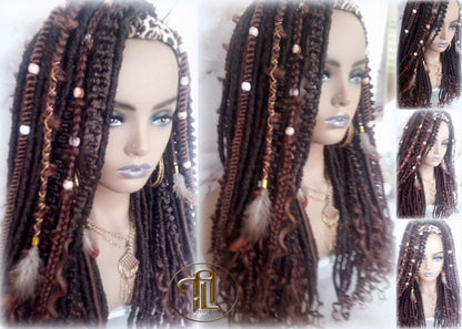 Headband Wig Brown 30 Black Dreads Mix Set Twist Soft Crochet Boho Dread Braid Set Bohemian extensions