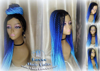 Box Braids Wig  Blue Ombre Straight long wig Small Medium royal sky baby blue Mermaid Hair Drag Queen Cosplay Wig Carnival Festival Hair