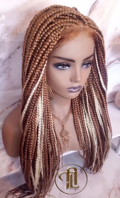 Lace Frontal Braid Wig Blonde Brown Ginger 27 30 613 Box Braid Wig Copper White Blonde Platinum Lace Baby Hair Unit Straight Glueless Braid