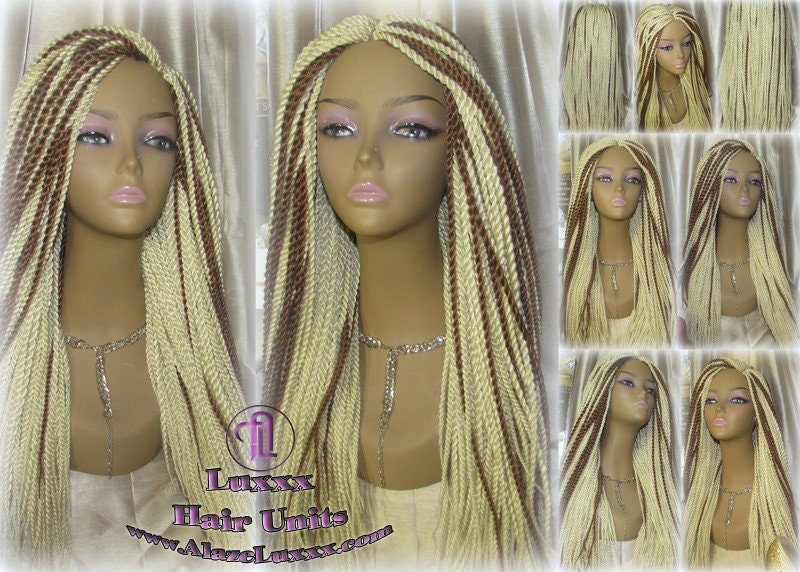 613 Blonde Long Straight Small Senegalese Twist Wig Unit Barbie Blonde 22' Braids Twist Locs 613 Braiding Hair Platinum Blonde Braids Wig