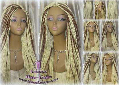 613 Blonde Long Straight Small Senegalese Twist Wig Unit Barbie Blonde 22' Braids Twist Locs 613 Braiding Hair Platinum Blonde Braids Wig