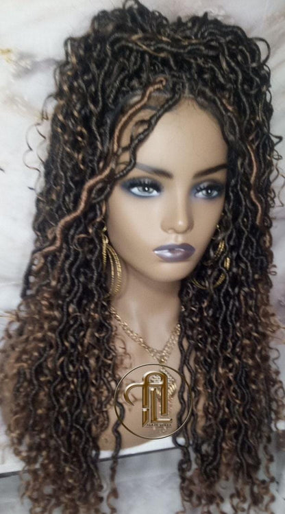 Full Lace River Goddess Loc Wig Distressed Dread Baby Hair Wigs Brown Blonde Faux  Long Wavy Blonde Tips End 27  Hair Bohemian Boho Gypsy