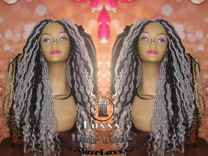 Salt N Pepper 44 51 Grey Gray Silver Platinum Storm Gypsy Bohemian Boho Goddess Faux Dread Locs Wig Unit Wavy NEW Marley Dred  Lock Crochet