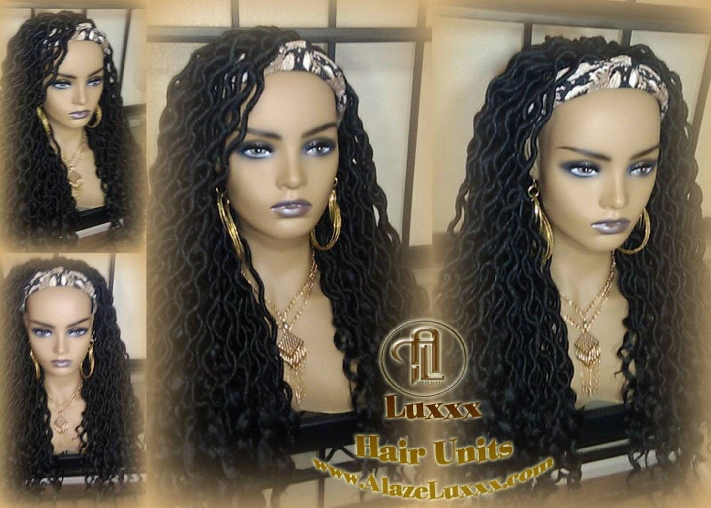 Headband Wig Black 1B Goddess Faux Loc Bohemian Boho Braided Wig