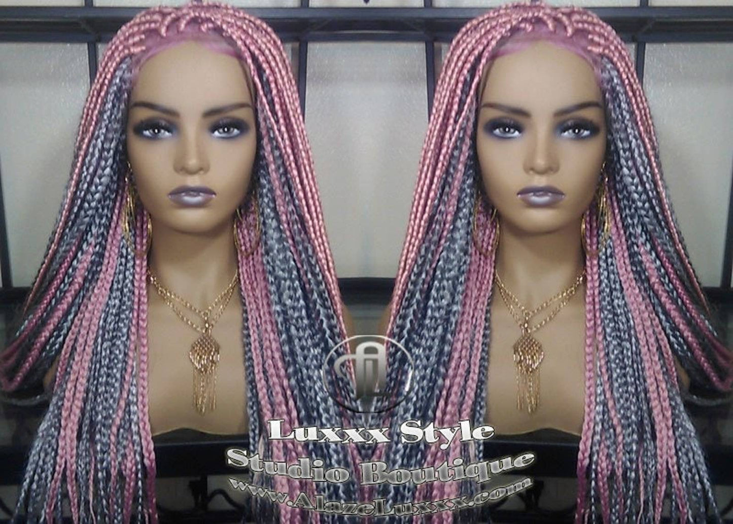 Mermaid Pink Grey Wig Box Braids braided Lace closure Baby hair Light Pink wig pink extensions stage hair gypsy Cosplay Drag Queen
