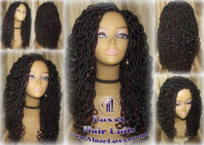 Black 1b Purple Goddess Faux Locs Wavy Curly Crochet 14 16 in Short Medium Braid Wig Black Marley Dreds Braid Wig faux Loc Wig Festival hair