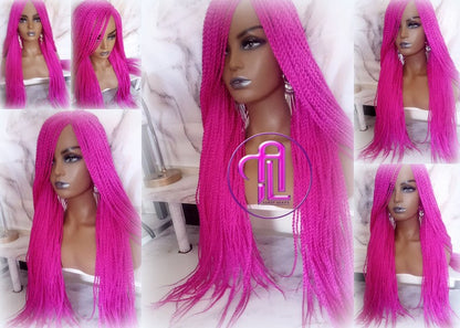Hot Cosmic Pink Senegalese Twist Braid Wig Small Long Unicorn Mermaid Wig Sale Alopecia Braids Hot Pink Ready to Ship Magenta Braids Twists